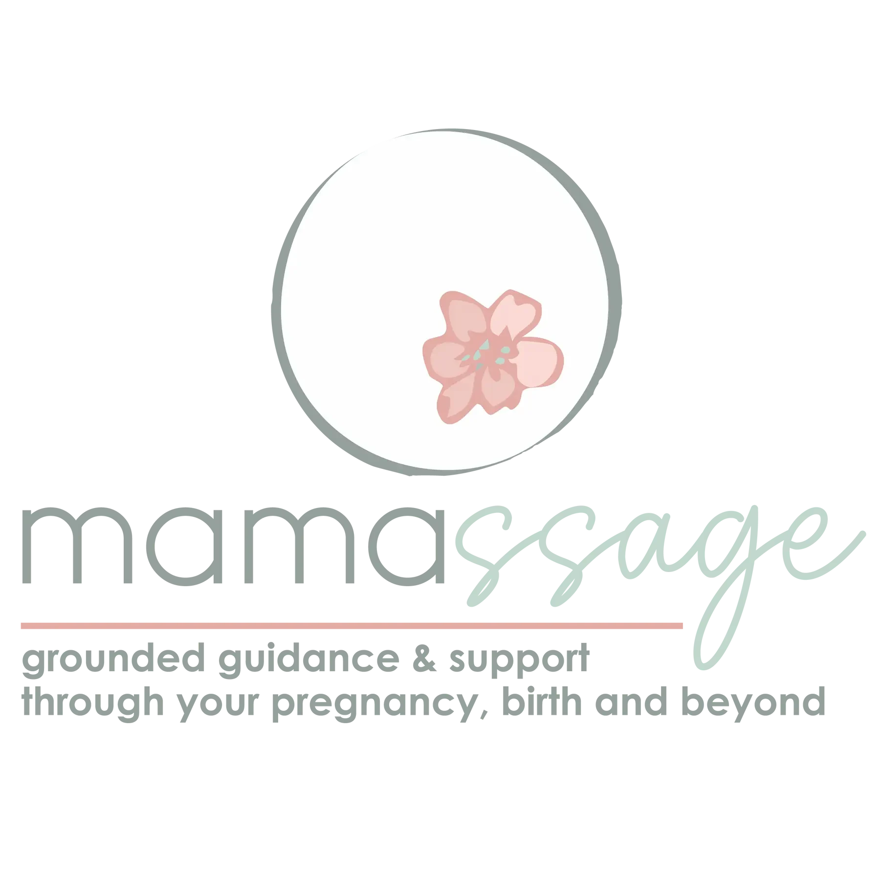 Mamassage logo with flower and text.