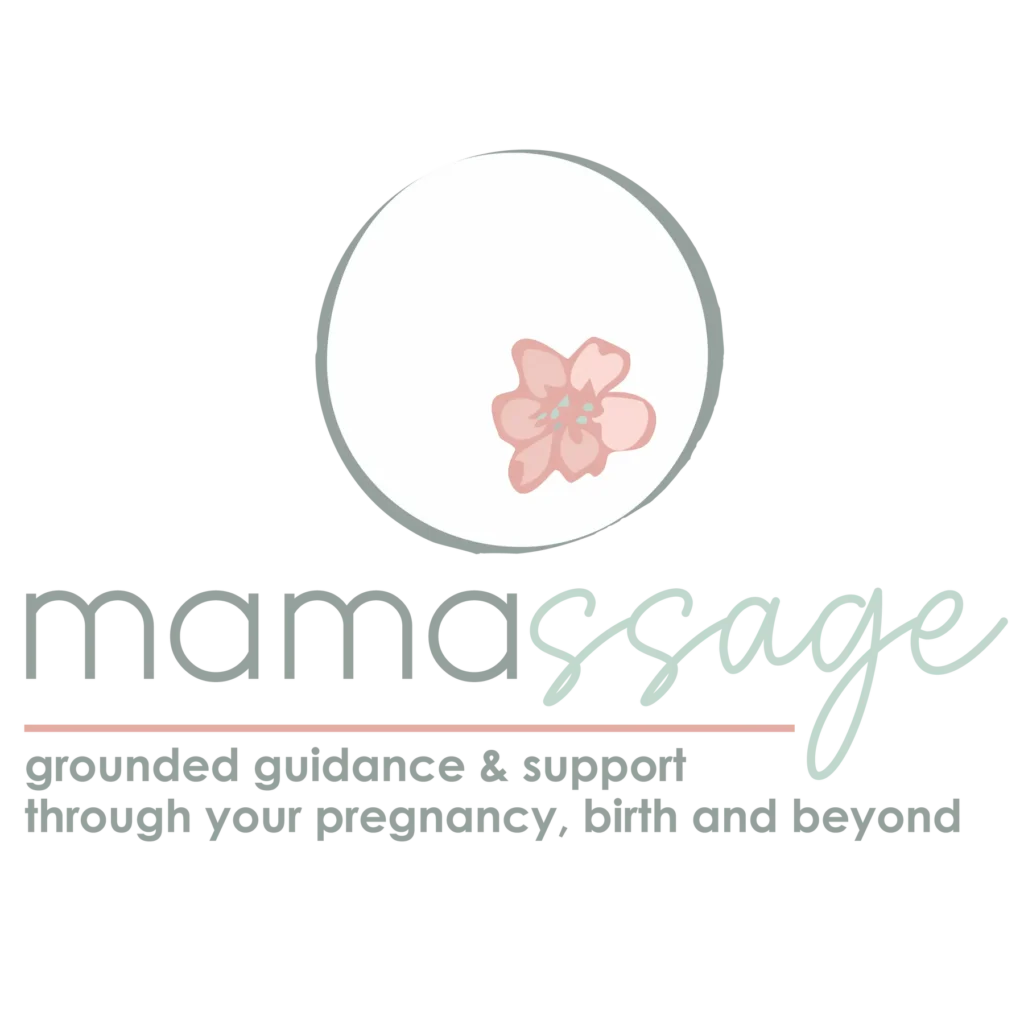 Mamassage logo with pink flower design.