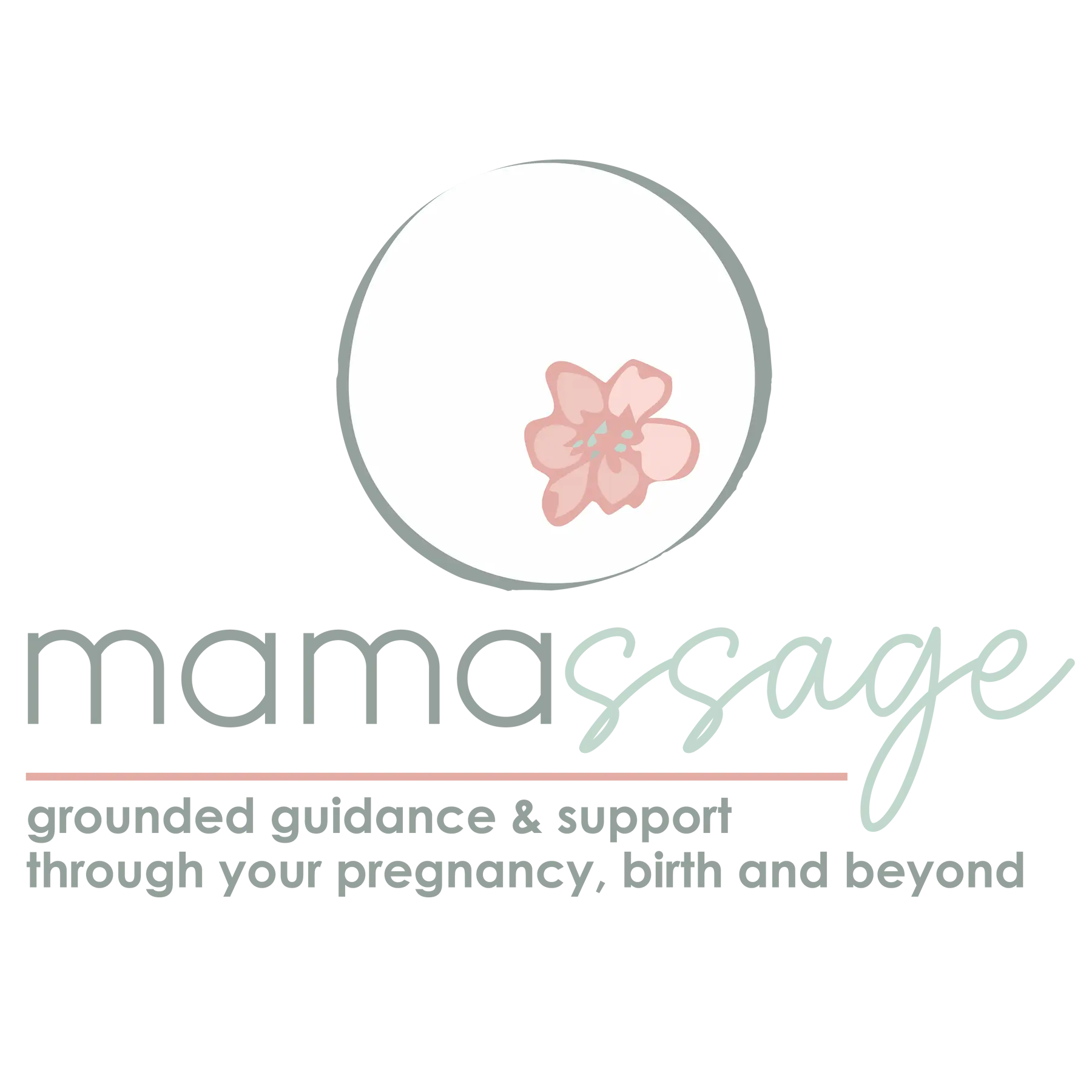 Minimalist logo with a pink flower and soft pastel text.